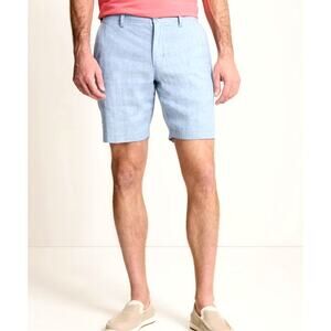 Tommy Bahama 33 Stretch LINEN Cotton $99 Striped Summer Beach Shorts Navy Blue